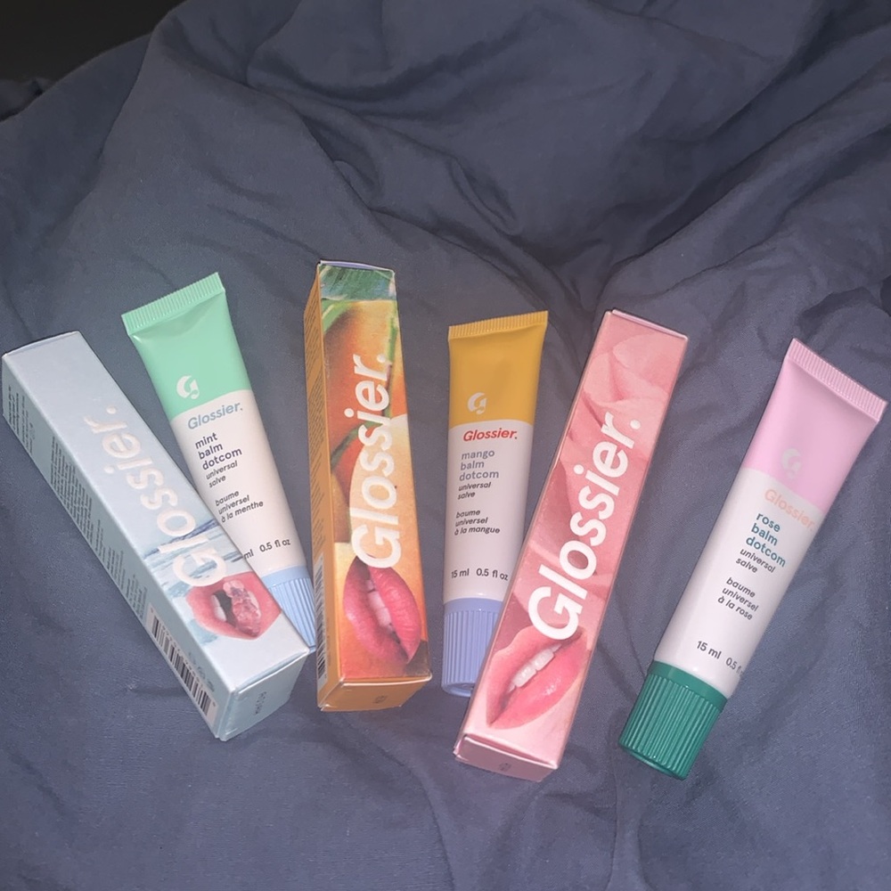 Glossier 3x lot Balm Dotcom lip Vegan baume universal - mint, mango, rose 🌹 🥭 🍃